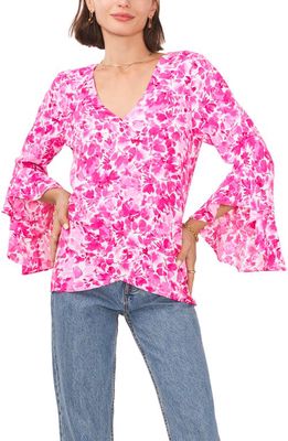 Vince Camuto Floral Print Bell Sleeve Blouse in Hot Pink