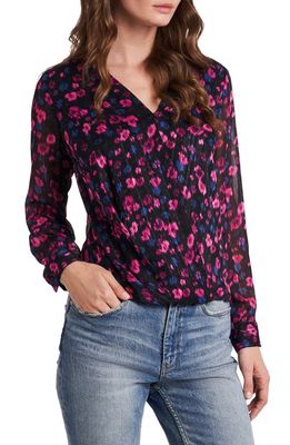 Vince Camuto Floral Print Metallic Stripe Blouse in Legacy Pink