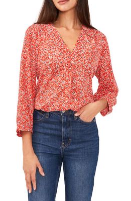 Vince Camuto Floral Print Pleated Blouse in Fiery Red
