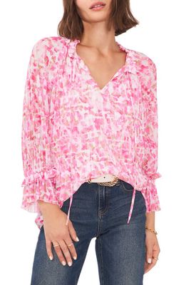 Vince Camuto Floral Print Pleated Blouse in Hot Pink