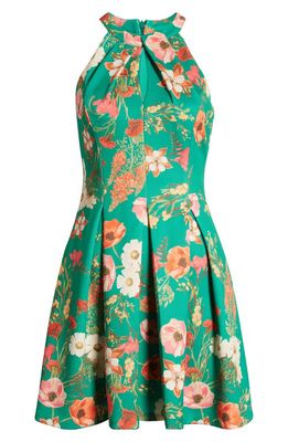 Vince Camuto Floral Print Pleated Sleeveless Dress in Green Mult
