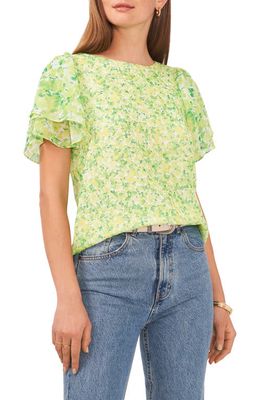 Vince Camuto Floral Print Ruffle Sleeve Blouse in Bright Emerald