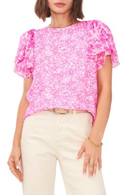 Vince Camuto Floral Print Ruffle Sleeve Blouse in Hot Pink