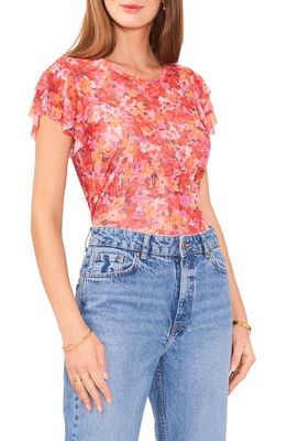 Vince Camuto Floral Print Ruffle Sleeve Top in Tulip Red