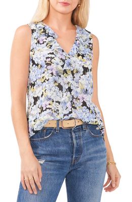 Vince Camuto Floral Print Ruffle Sleeveless Blouse in Sea Breeze