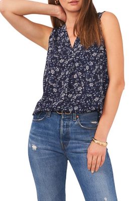 Vince Camuto Floral Print Sleeveless Blouse in Classic Navy
