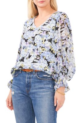 Vince Camuto Floral Print V-Neck Blouse in Sea Breeze