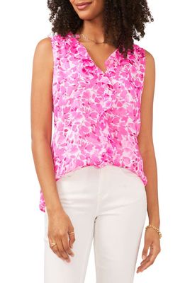 Vince Camuto Floral Ruffle Front Sleeveless Blouse in Hot Pink