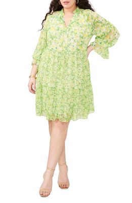 Vince Camuto Floral Ruffle Long Sleeve Dress in Bright Emerald