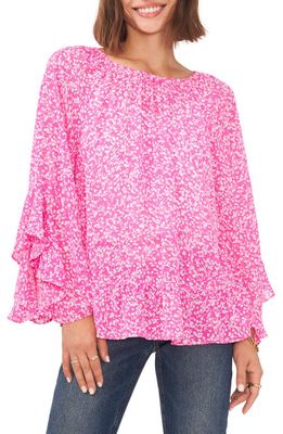 Vince Camuto Floral Ruffle Sleeve Blouse in Hot Pink