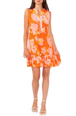 Vince Camuto Floral Ruffle Sleeveless Shift Dress in Orange Multi