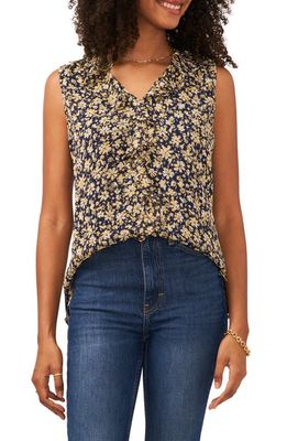 Vince Camuto Floral Ruffle Sleeveless Top in Classic Navy