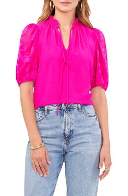 Vince Camuto Floral Sleeve Tie Neck Blouse in Frcly Fuchsia