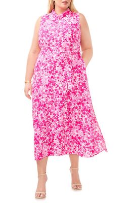 Vince Camuto Floral Sleeveless Midi Dress in Hot Pink