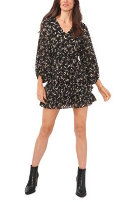 Vince Camuto Floral Smocked Waist Tiered Chiffon Dress in Rich Black