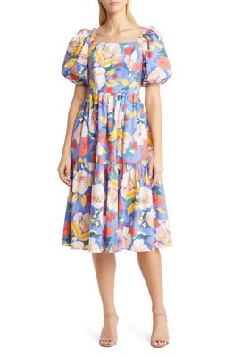 Vince Camuto Floral Tiered Cotton Dress in Blue