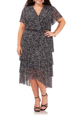 Vince Camuto Floral Tiered Dress in Rich Black