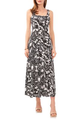 Vince Camuto Floral Tiered Sleeveless Maxi Dress in Rich Black
