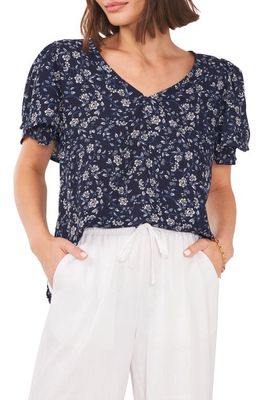 Vince Camuto Floral Tulip Sleeve Georgette Blouse in Classic Navy