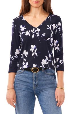Vince Camuto Floral V-Neck Cutout Top in Classic Navy