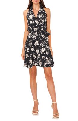 Vince Camuto Floral Wrap Front Sleeveless Dress in Rich Black
