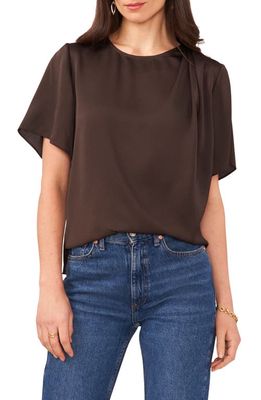 Vince Camuto Flutter Sleeve Hammered Satin Blouse in Rich Chocolate