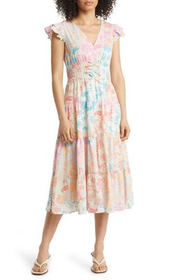 Vince Camuto Flutter Sleeve Midi Dress in Pink Multi