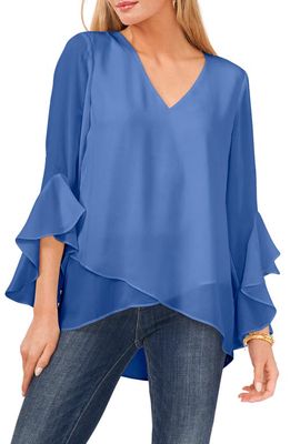 Vince Camuto Flutter Sleeve Tunic in Blue Jay