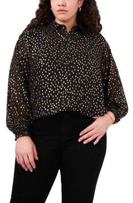 Vince Camuto Foil Print Tunic Blouse in Rich Black