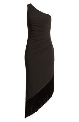 Vince Camuto Fringe Hem One-Shoulder Asymmetric Cocktail Dress in Black