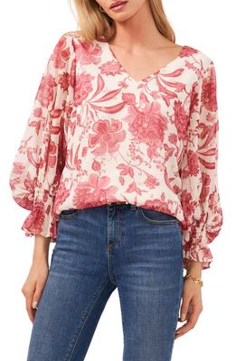 Vince Camuto Gemma Floral Print Bell Sleeve Top in Light Birch