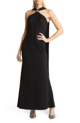 Vince Camuto Halter Neck Drape Gown in Black