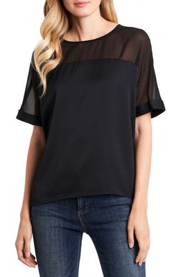 Vince Camuto Hammer Satin & Chiffon Blouse in Rich Black