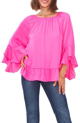 Vince Camuto Hammered Ruffle Blouse in Hot Pink