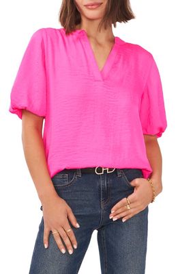 Vince Camuto Hammered Satin Puff Sleeve Top in Hot Pink