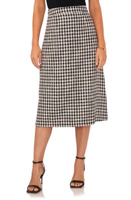 Vince Camuto Houndstooth Cotton Tweed Midi Skirt in Rich Black
