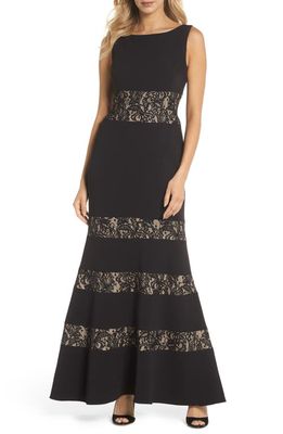 Vince Camuto Lace Panel Trumpet Gown in Black Tan