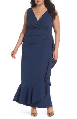 Vince Camuto Laguna Faux Wrap Ruffle Gown in Blue