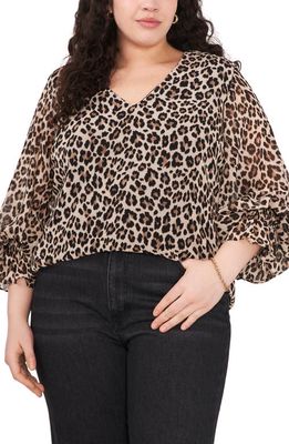 Vince Camuto Leopard Print Balloon Sleeve Blouse in Rich Black