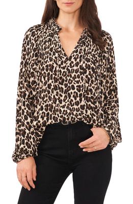 Vince Camuto Leopard Print Long Sleeve Top in Rich Black