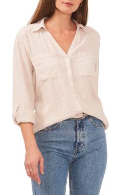 Vince Camuto Linen Blend Button-Up Blouse in Natural