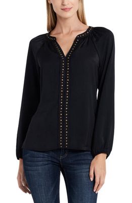 Vince Camuto Long Sleeve Rumple Stud V-Neck Blouse in Rich Black