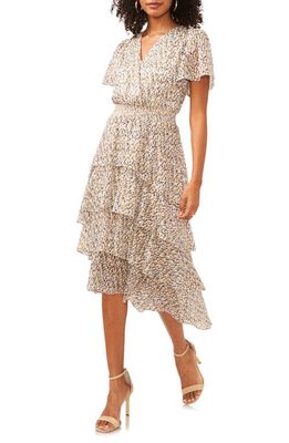 Vince Camuto Metallic Abstract Print Tiered Dress in Rich Cream