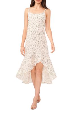 Vince Camuto Metallic Dot Floral Cotton Blend High-Low Dress in Birch