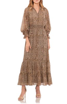 Vince Camuto Metallic Fleck Animal Print Long Sleeve Midi Dress in Foxtrot