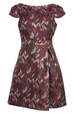 Vince Camuto Metallic Jacquard Fit & Flare Dress in Berry