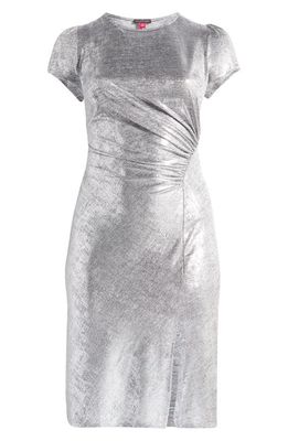 Vince Camuto Metallic Ruched Puff Sleeve Dress in Alloy