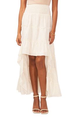 Vince Camuto Metallic Thread Tiered High-Low Cotton Skirt in New Ivory