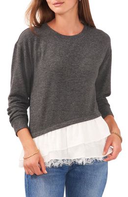 Vince Camuto Mixed Media Layered Sweater in Medium Heather Grey