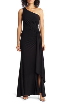 Vince Camuto One-Shoulder Pleated Waist Gown in Black